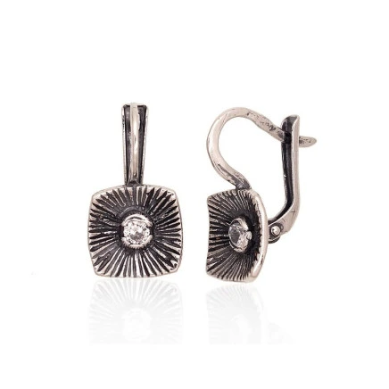 English lock,  - Silver earrings with english lock, Silver 925 fineness, oxide (Plating), Zirkons