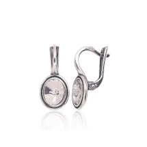 Silver earrings with 'english' lock, Silver 925 fineness, oxide (Plating), Crystals