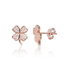 Серебряные серьги-пуссеты, 1.8 g, Серебро 925 проба, красное золото (покрытие), Цирконы