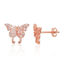 Silver stud earrings, Silver 925 fineness, red gold (Plating), Zirkons