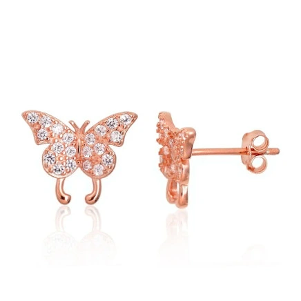 stud,  - Silver stud earrings, Silver 925 fineness, red gold (Plating), Zirkons