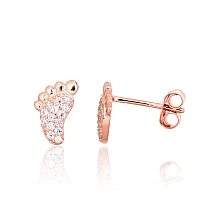 Серебряные серьги-пуссеты, Серебро 925 проба, красное золото (покрытие), Цирконы