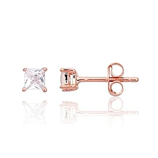 Серебряные серьги-пуссеты, 0.7 g, Серебро 925 проба, красное золото (покрытие), Цирконы