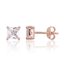 Silver stud earrings, Silver 925 fineness, red gold (Plating), Zirkons