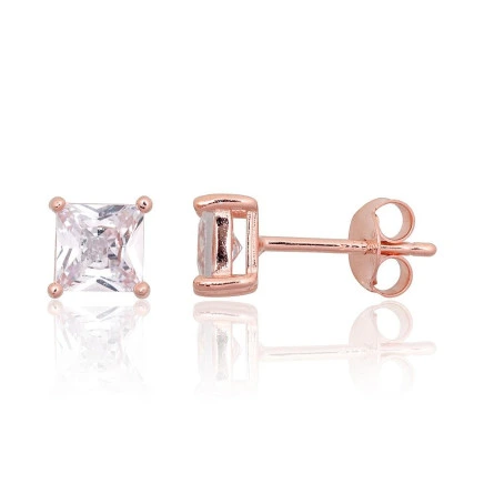 stud,  - Silver stud earrings, Silver 925 fineness, red gold (Plating), Zirkons