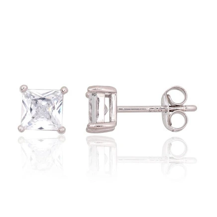 stud,  - Silver stud earrings, Silver 925 fineness, Rhodium (Plating), Zirkons