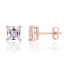 Silver stud earrings, Silver 925 fineness, red gold (Plating), Zirkons