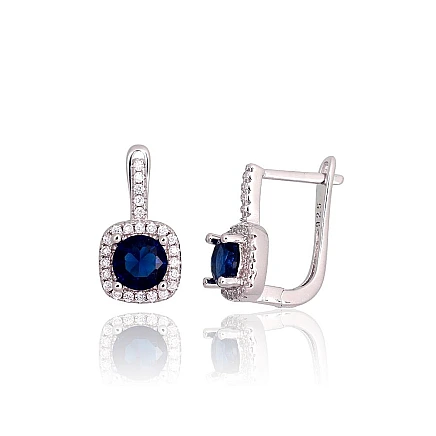English lock,  - Silver earrings with english lock, 4.3 g, Silver 925 fineness, Rhodium (Plating), Zirkons