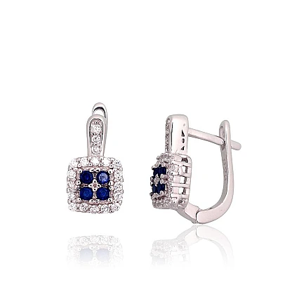 English lock,  - Silver earrings with english lock, Silver 925 fineness, Rhodium (Plating), Zirkons