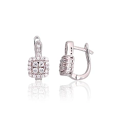 Silver earrings with 'english' lock, Silver 925 fineness, Rhodium (Plating), Zirkons