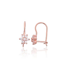 Серебряные серьги на крючках, 0.8 g, Серебро 925 проба, красное золото (покрытие), Цирконы