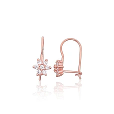 Серебряные серьги на крючках, 0.8 g, Серебро 925 проба, красное золото (покрытие), Цирконы