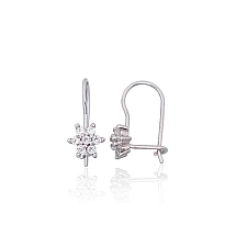 Серебряные серьги на крючках, 0.9 g, Серебро 925 проба, родий (покрытие), Цирконы
