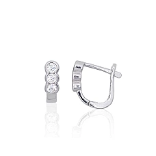 Silver earrings with 'english' lock, 2.1 g, Silver 925 fineness, Rhodium (Plating), Zirkons