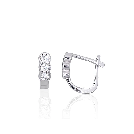 English lock,  - Silver earrings with english lock, 2.1 g, Silver 925 fineness, Rhodium (Plating), Zirkons