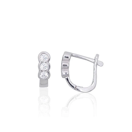 English lock,  - Silver earrings with english lock, 2.2 g, Silver 925 fineness, Rhodium (Plating), Zirkons