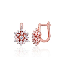 Серебряные серьги на английском замке, Серебро 925 проба, красное золото (покрытие), Цирконы
