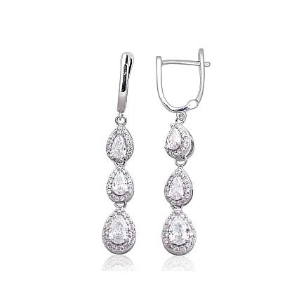 English lock,  - Silver earrings with english lock, 5 g, Silver 925 fineness, Rhodium (Plating), Zirkons