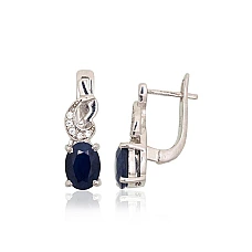 Серебряные серьги, 4.1 g, Серебро 925 проба, родий (покрытие), Цирконы , Сапфир
