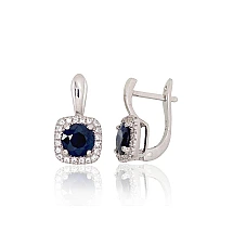 Silver earrings, 4.7 g, Silver 925 fineness, Rhodium (Plating), Zirkons , Sapphire