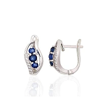 Silver earrings, 3.4 g, Silver 925 fineness, Rhodium (Plating), Zirkons , Sapphire