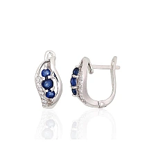 Silver earrings, 3.6 g, Silver 925 fineness, Rhodium (Plating), Zirkons , Sapphire