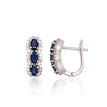 Silver earrings, 4.6 g, Silver 925 fineness, Rhodium (Plating), Zirkons , Sapphire