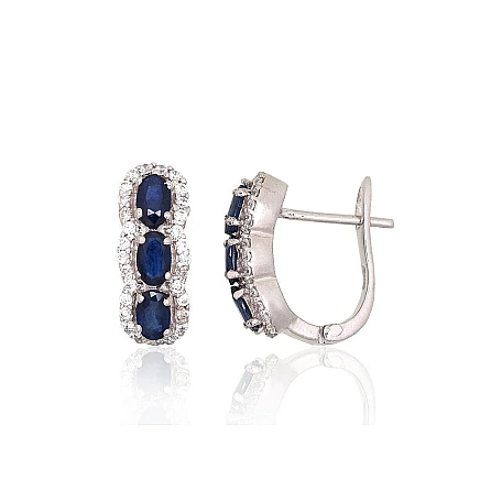 Orio  collection,  - Silver earrings, 4.6 g, Silver 925 fineness, Rhodium (Plating), Zirkons , Sapphire