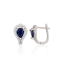 Silver earrings, 4.4 g, Silver 925 fineness, Rhodium (Plating), Zirkons , Sapphire