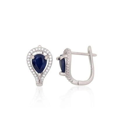 Orio  collection,  - Silver earrings, 4.4 g, Silver 925 fineness, Rhodium (Plating), Zirkons , Sapphire