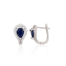 Silver earrings, 4.5 g, Silver 925 fineness, Rhodium (Plating), Zirkons , Sapphire
