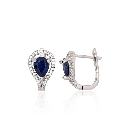 Orio  collection,  - Silver earrings, 4.5 g, Silver 925 fineness, Rhodium (Plating), Zirkons , Sapphire
