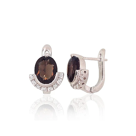 Orio  collection,  - Silver earrings, 6.4 g, Silver 925 fineness, Rhodium (Plating), Zirkons , Smoky Quarz