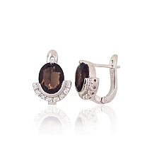 Silver earrings, 6.5 g, Silver 925 fineness, Rhodium (Plating), Zirkons , Smoky Quarz