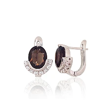 Silver earrings, 6.5 g, Silver 925 fineness, Rhodium (Plating), Zirkons , Smoky Quarz