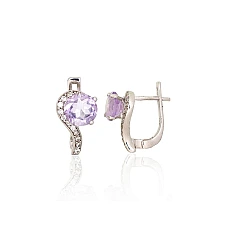 Silver earrings, 3.1 g, Silver 925 fineness, Rhodium (Plating), Zirkons , Amethyst