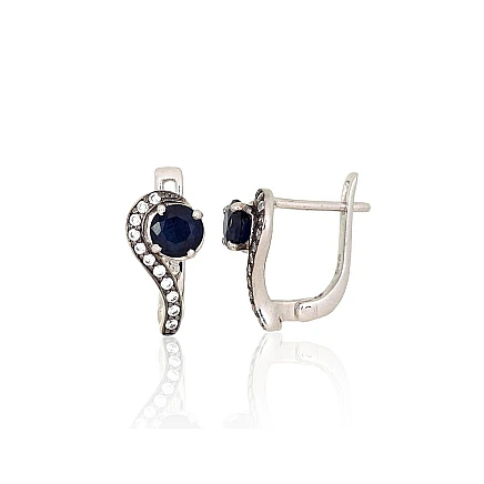 Orio  collection,  - Silver earrings, 2.9 g, Silver 925 fineness, Rhodium (Plating), Zirkons , Sapphire