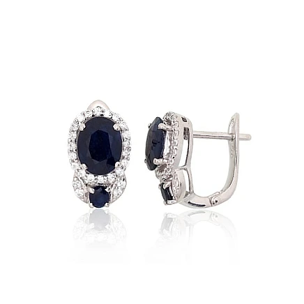 Orio  collection,  - Silver earrings, 5.4 g, Silver 925 fineness, Rhodium (Plating), Zirkons , Sapphire