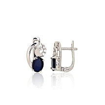 Silver earrings, 3.7 g, Silver 925 fineness, Rhodium (Plating), Zirkons , Sapphire