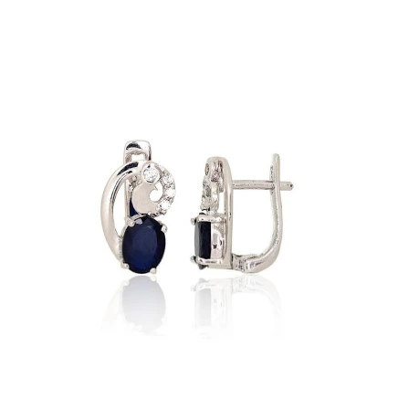 Orio  collection,  - Silver earrings, 3.7 g, Silver 925 fineness, Rhodium (Plating), Zirkons , Sapphire