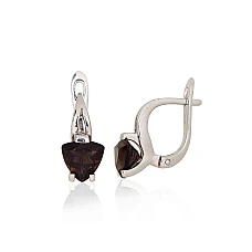Silver earrings, 4.9 g, Silver 925 fineness, Rhodium (Plating), Smoky Quarz