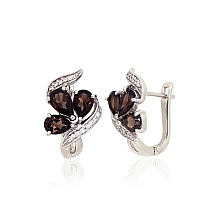 Silver earrings, 7.4 g, Silver 925 fineness, Rhodium (Plating), Zirkons , Smoky Quarz