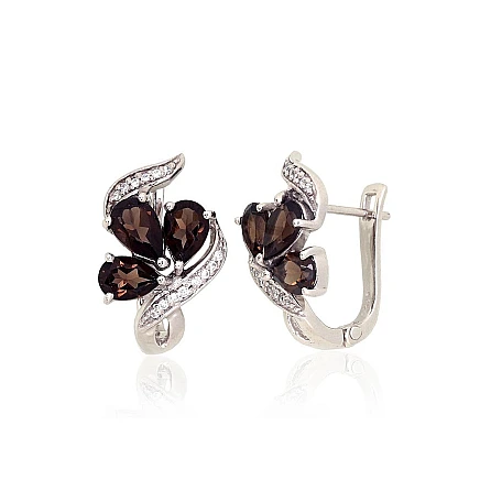 Orio  collection,  - Silver earrings, 7.4 g, Silver 925 fineness, Rhodium (Plating), Zirkons , Smoky Quarz
