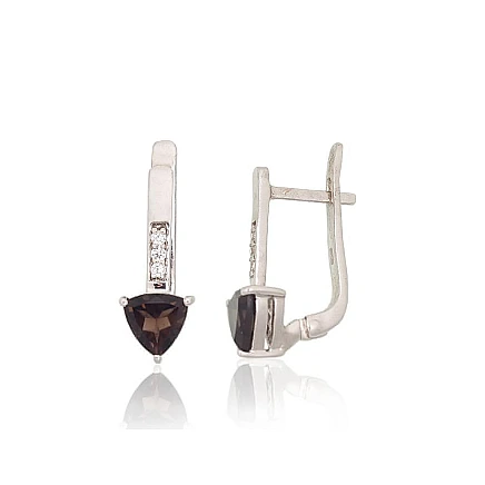 Коллекция Orio,  - Серебряные серьги, 4.7 g, Серебро 925 проба, родий (покрытие), Цирконы , Дымчатый кварц