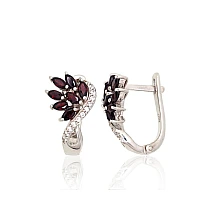 Silver earrings, 5.5 g, Silver 925 fineness, Rhodium (Plating), Zirkons , Garnet