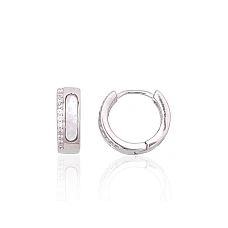 Серебряные серьги с круглой застежкой, 2.3 g, Серебро 925 проба, родий (покрытие), Цирконы , Перламутр