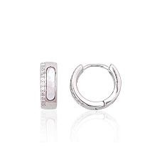 Серебряные серьги с круглой застежкой, 2.4 g, Серебро 925 проба, родий (покрытие), Цирконы , Перламутр