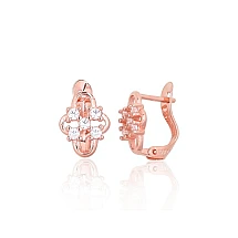 Серебряные серьги на английском замке, 1.3 g, Серебро 925 проба, красное золото (покрытие), Цирконы