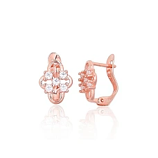 Серебряные серьги на английском замке, 1.3 g, Серебро 925 проба, красное золото (покрытие), Цирконы