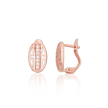 Серебряные серьги на английском замке, 1.3 g, Серебро 925 проба, красное золото (покрытие), Цирконы